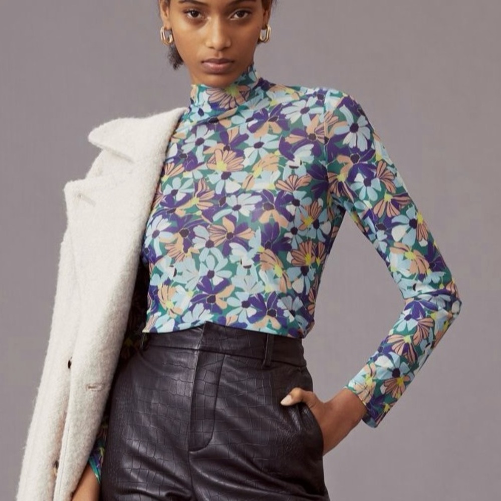 Anthropologie Maeve Sheer Mesh Turtleneck Top